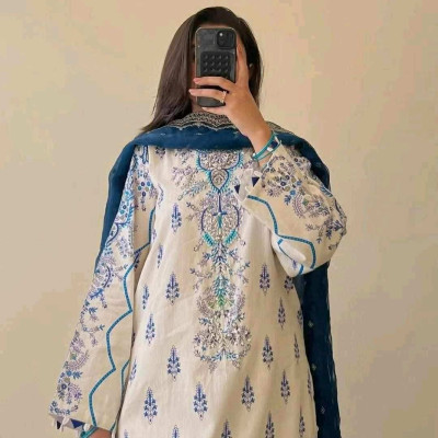 Readymade 3 pics orna organja with embroidery   Seloar pure cotton with digital print