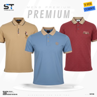 3 PCS COMBO! Premium Cotton Polo Shirt For Men (Export Quality)-A