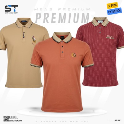 3 PCS COMBO! Premium Cotton Polo Shirt For Men (Export Quality)-A