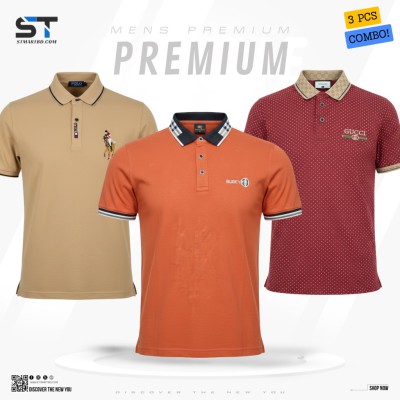 3 PCS COMBO! Premium Cotton Polo Shirt For Men (Export Quality)-A
