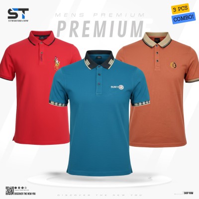 3 PCS COMBO! Premium Cotton Polo Shirt For Men (Export Quality)-A