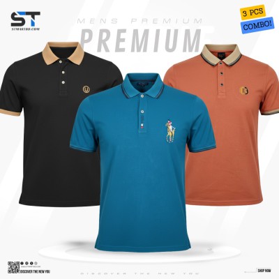 3 PCS COMBO! Premium Cotton Polo Shirt For Men (Export Quality)-A